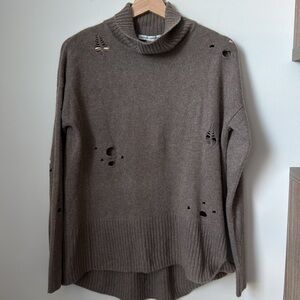 Autumn Cashmere Distressed Brown Turtleneck Sweater